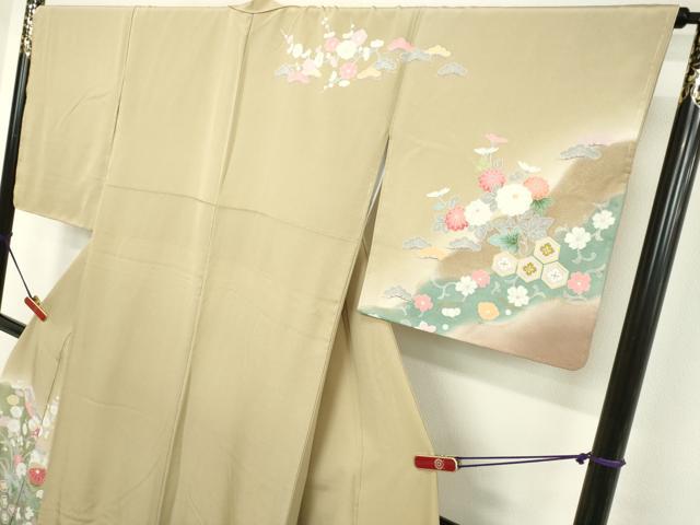 平和屋着物○訪問着 亀甲と菊 暈し染め 金彩 ロング丈 正絹