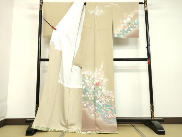 平和屋着物●訪問着　亀甲と菊　暈し染め　金彩　ロング丈　正絹　逸品　DAAV1456tw 平和屋着物○訪問着 亀甲と菊 暈し染め 金彩 ロング丈 正絹