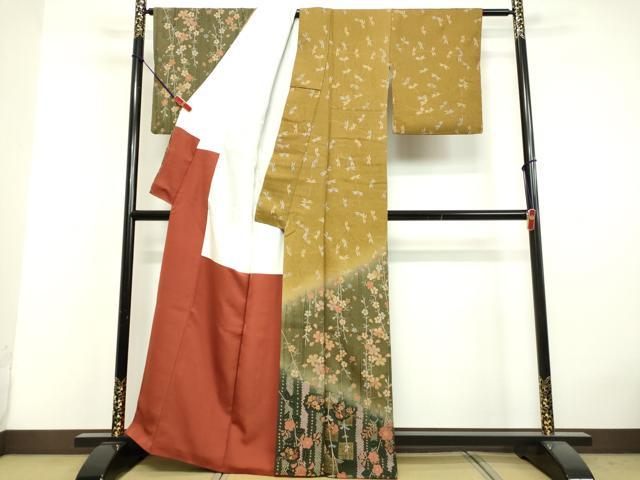 平和屋着物○訪問着 絞り 花蝶文 暈し染め 金彩 正絹 逸品