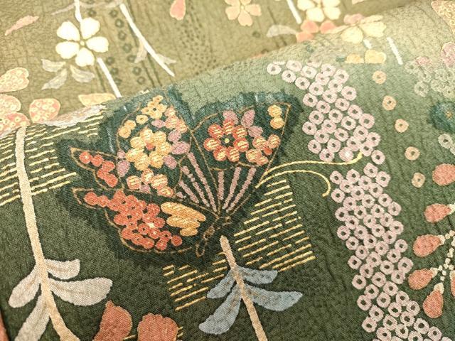 平和屋着物＊夏物 訪問着 絽 草花文 暈し染め 金銀彩 洗える