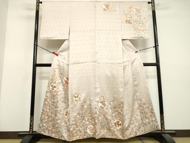 平和屋着物●訪問着　駒刺繍　雪輪草花文　金彩　正絹　逸品　DAAV1470tw