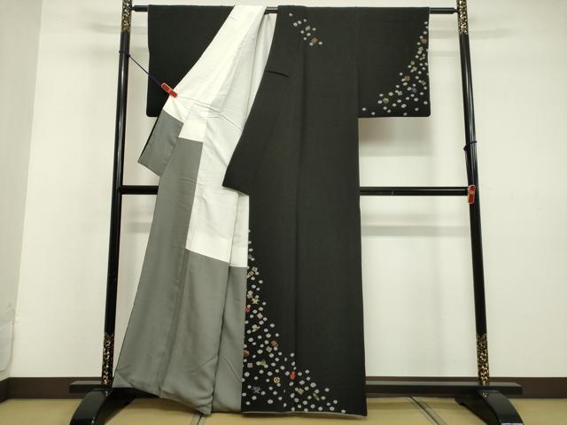 平和屋着物○訪問着 絞り 刺繍 宝尽くし文 黒地 金彩 鬼しぼ縮緬 正絹