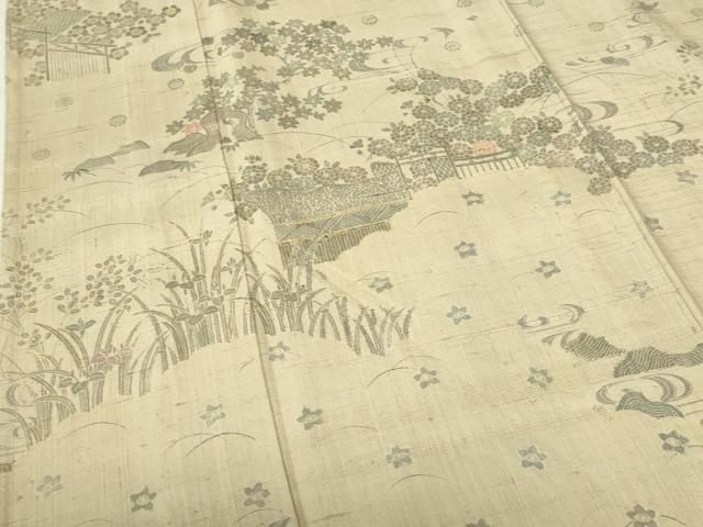 平和屋着物▽染織の名門 しょうざん 訪問着 生紬 単衣 風景花