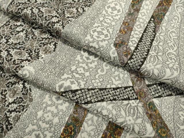 平和屋着物●上質なお召　天目織　洋花文　正絹　逸品　DAAV3062du