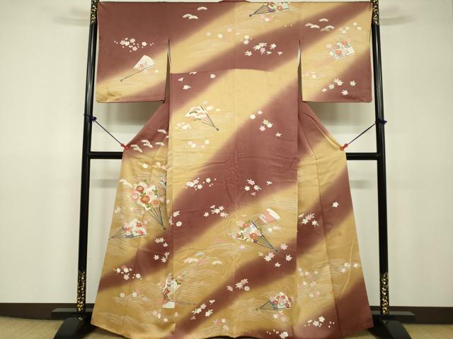 平和屋着物●上質な小紋　作家物　駒刺繍　扇面立波花文　暈し染め　金彩　鈴乃屋扱い　正絹　逸品　DAAV3079du