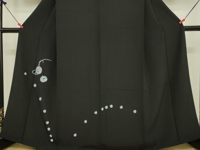 平和屋着物○訪問着 刺繍 鈴 黒地 正絹 逸品 DAAV3084du