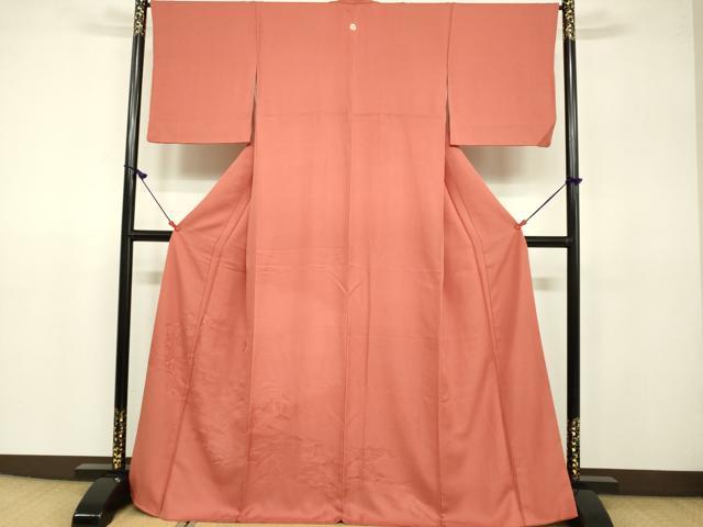 平和屋着物●豪華色留袖　風景花松文　鉛丹色　正絹　逸品　DAAV3088du