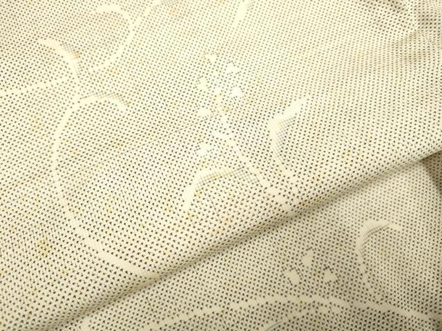 平和屋着物▽本場大島紬 白大島 単衣 9マルキ 草花文 森マツ子