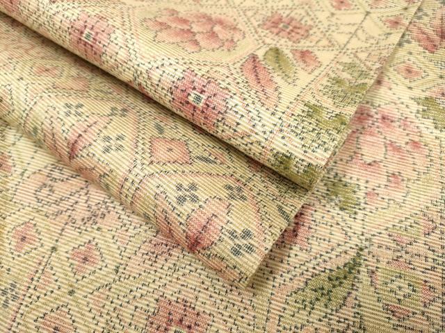 平和屋着物▽上質な紬　単衣　洋花文　正絹　逸品　DAAV3121du