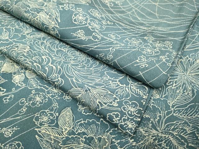 平和屋着物▽上質な小紋　単衣　草花文　正絹　逸品　DAAV3123du