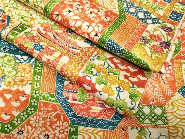 平和屋着物▽上質な小紋 単衣 型染 風景樹林文 正絹 逸品