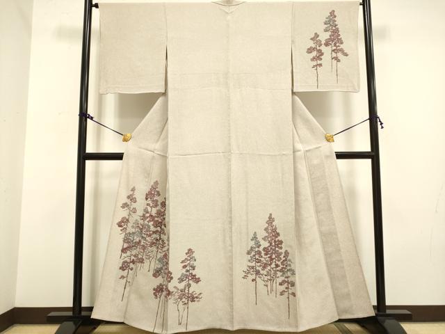 平和屋着物▽訪問着　単衣　ろうけつ染め　樹林文　正絹　逸品　DAAV3127du