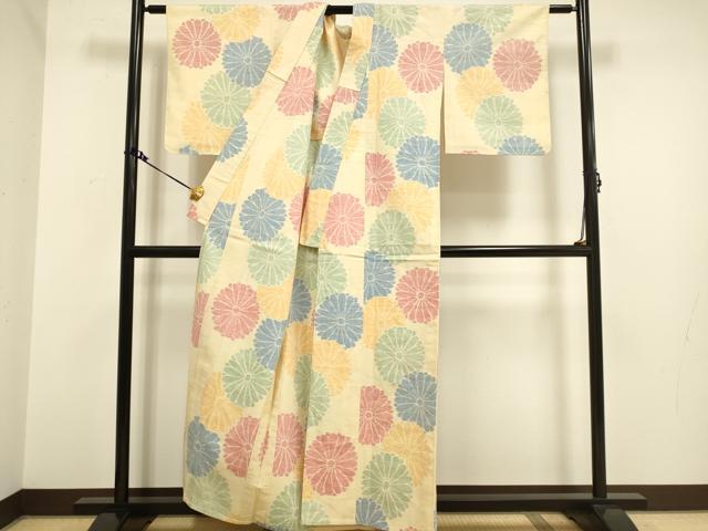 平和屋着物▽上質な紬 単衣 菊文 正絹 逸品 未使用 DAAV3161du