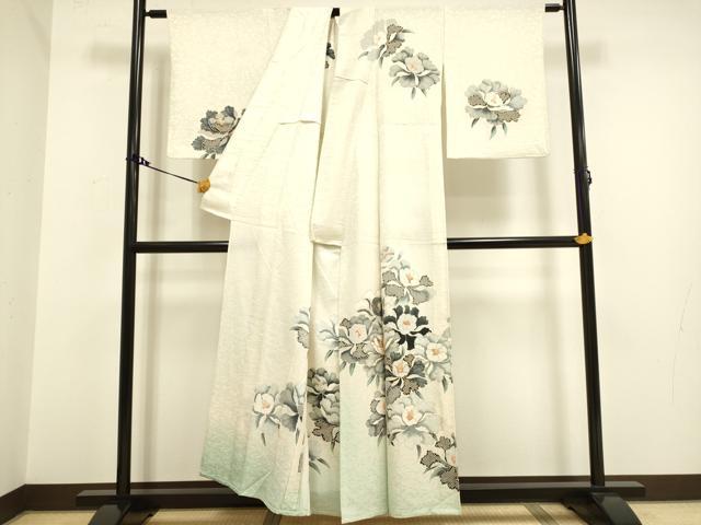 平和屋着物○訪問着 作家物 草花文 暈し染め 黒地 金彩 正絹