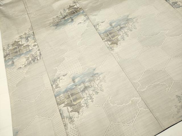 平和屋着物●都喜ヱ門　本場大島紬　白大島　総絣　風景文　藤絹織物謹製　正絹　逸品　DAAV3232du