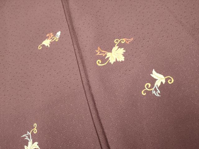 平和屋着物●訪問着　総刺繍　葡萄唐草文　紫鳶色　金糸　正絹　逸品　未使用　DAAV3254du 平和屋着物○訪問着 総刺繍 葡萄唐草文 紫鳶色 金糸 正絹 逸品