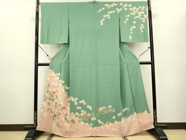 平和屋着物▽訪問着 手描き 枝花文 暈し染め 金彩 さが美扱い