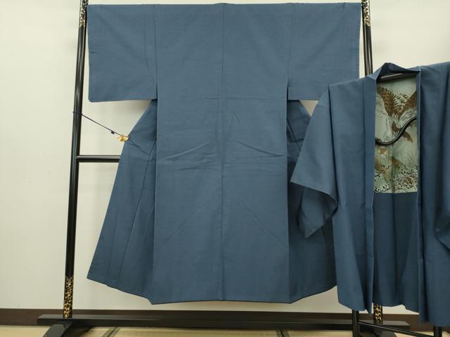 平和屋着物●男性　紬　アンサンブル　紅碧色　正絹　逸品　DAAV3313du