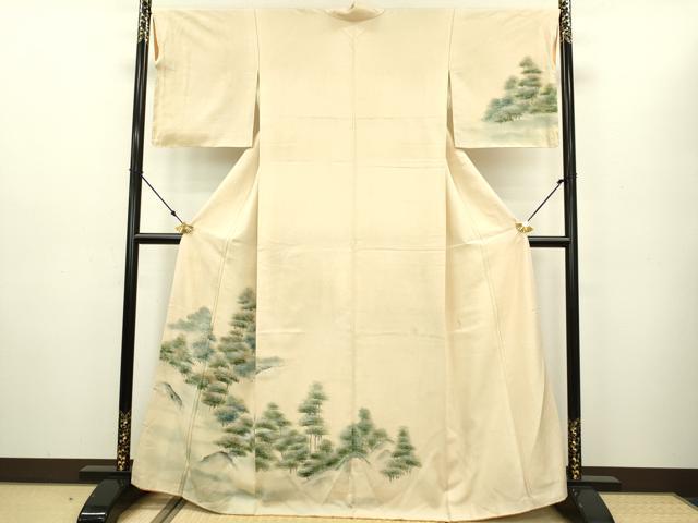 平和屋着物●訪問着　紬地　手描き　樹林文　正絹　逸品　DAAV3319du