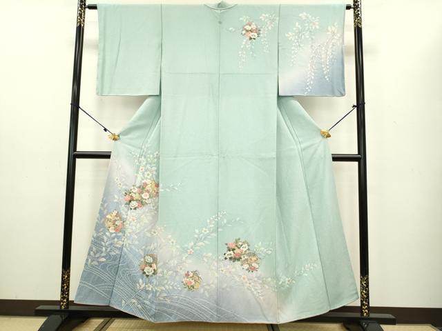 平和屋着物●訪問着　絞り　流水枝花文　暈し染め　金彩　正絹　逸品　DAAV3325du