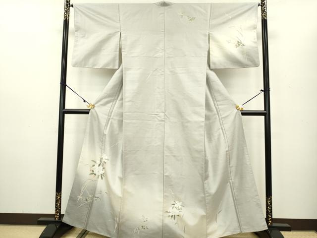 平和屋着物●訪問着　友禅　紬地　枝花文　暈し染め　正絹　逸品　DAAV3328du