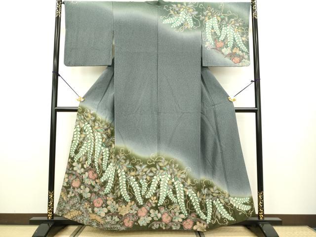 平和屋着物●訪問着　絞り　辻が花　暈し染め　金彩　金通し地　正絹　逸品　DAAV3348du