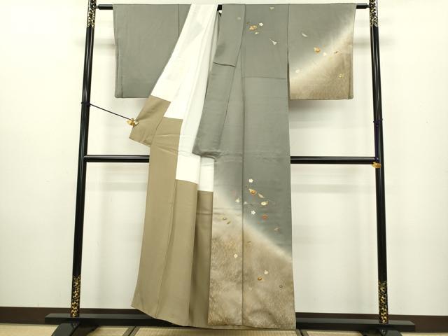 平和屋着物○訪問着 刺繍 吹き寄せ花文 暈し染め 金彩 正絹 逸品