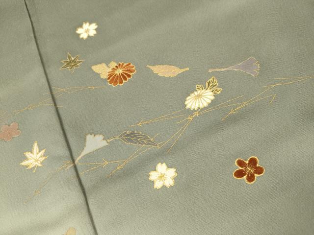 平和屋着物○訪問着 刺繍 吹き寄せ花文 暈し染め 金彩 正絹 逸品