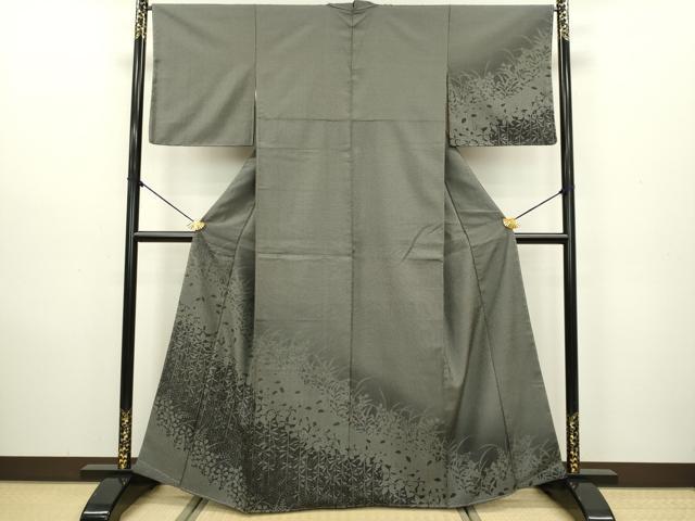 平和屋着物●本塩沢　訪問着　草花シルエット　正絹　逸品　DAAV3362du