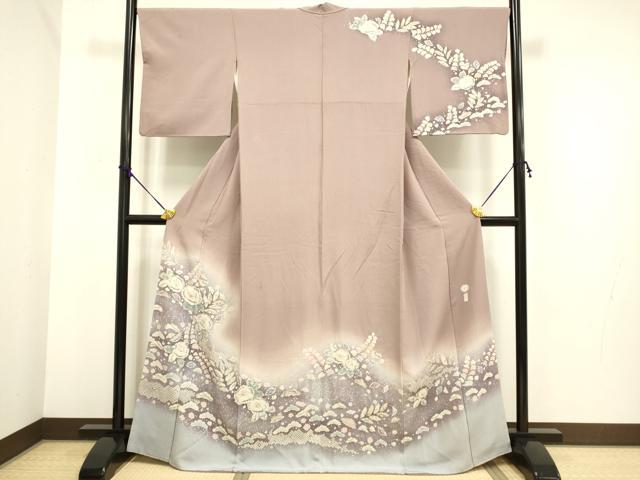 訪問着 辻ヶ花 絞り たたき染 くすみカラー グリーン 着物 023a d