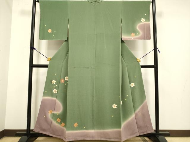 平和屋着物●人形作家・ホリヒロシ　訪問着　箔散らし舞桜文　暈し染め　金彩　鬼しぼ縮緬　正絹　逸品　未使用　DAAV3461du