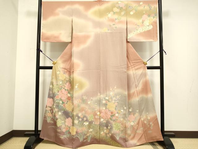 平和屋着物●訪問着　作家物　駒刺繍　絞り　渡橋花文　暈し染め　金彩　正絹　逸品　DAAV3467du