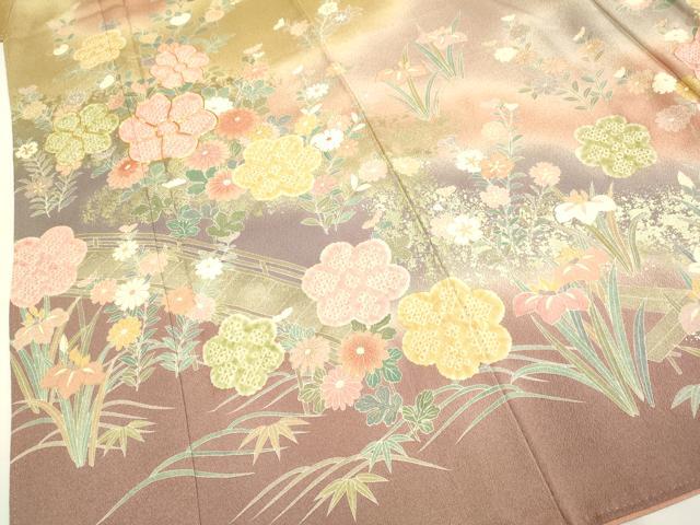 平和屋着物○訪問着 作家物 駒刺繍 絞り 渡橋花文 暈し