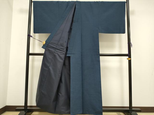 平和屋着物○男性 紬 ネービーブルー色 正絹 逸品 DAAV3470du 