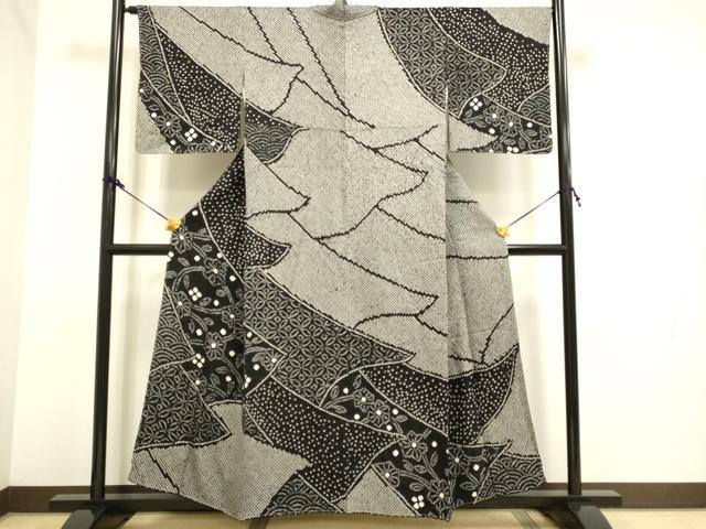 平和屋着物●訪問着　絞り　吉祥花文　黒地　正絹　逸品　未使用　DAAV3491du