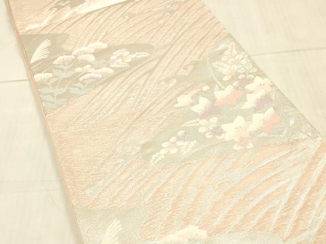 平和屋着物＊夏物 六通柄袋帯 流水草花文 金銀糸 正絹 逸品