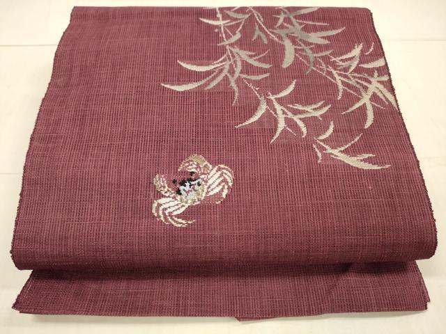 平和屋着物＊夏物　八寸名古屋帯　草葉文　蟹　銀糸　DAAV3999cm