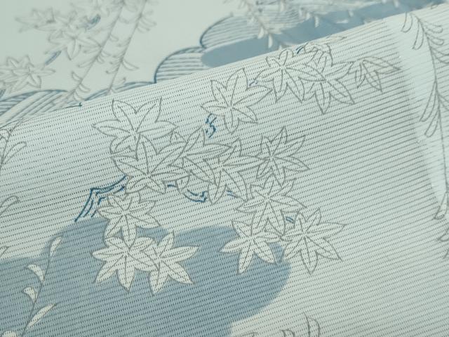 平和屋着物□夏物 小紋 絽 舞扇文 こぼれ松葉 洗える着物 wb3727