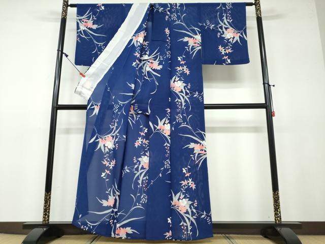 平和屋着物＊夏物　小紋　紗　流水文　正絹　逸品　AABC9860jd 平和屋着物＊夏物 小紋 絽 流水文 銀彩 正絹 逸品 AAAZ0396jd