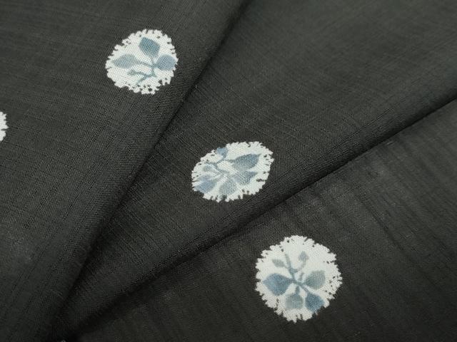 平和屋着物＊夏物　小紋　紗　枝葉丸文　黒地　洗える着物　DAAV4519ud