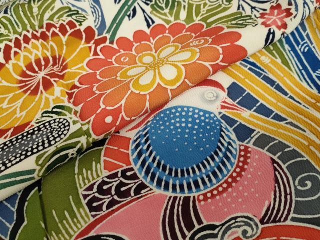 平和屋着物●豪華振袖　型染め　流水花鳥文　正絹　逸品　DAAV4822ud 平和屋着物○豪華振袖 型染め 流水花鳥文 正絹 逸品 DAAV4822ud