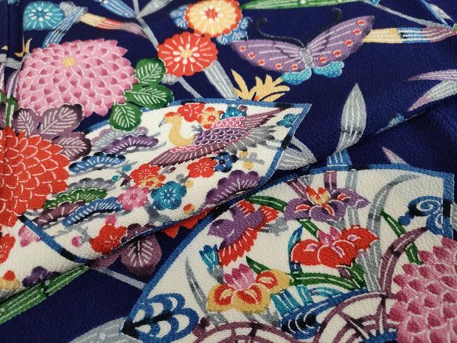 平和屋着物●豪華振袖　型染め　紅型　地紙花鳥文　鬼しぼ縮緬　正絹　逸品　DAAV4837ud 平和屋着物○豪華振袖 型染め 紅型 地紙花鳥文 鬼しぼ縮緬 正絹 逸品