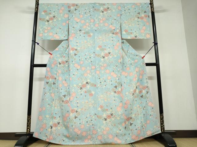 平和屋着物○上質な小紋 草花文 鬼しぼ縮緬 正絹 逸品 DAAV4850ud