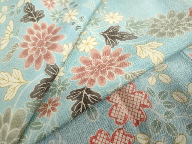 平和屋着物●上質な小紋　草花文　鬼しぼ縮緬　正絹　逸品　DAAV4850ud