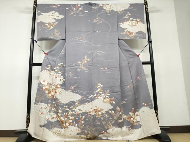 平和屋着物●訪問着　雲取り草花文　金彩　鈴乃屋扱い　正絹　逸品　DAAV4851ud
