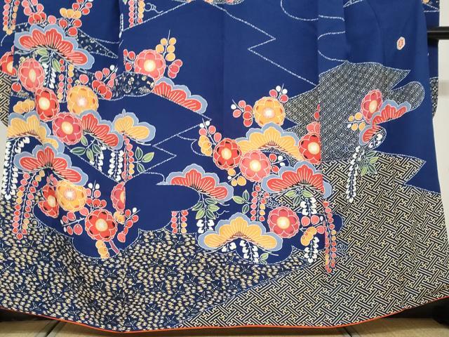 平和屋着物○和染紅型 栗山紅型 栗山吉三郎 振袖 宝尽くし飛鶴草花