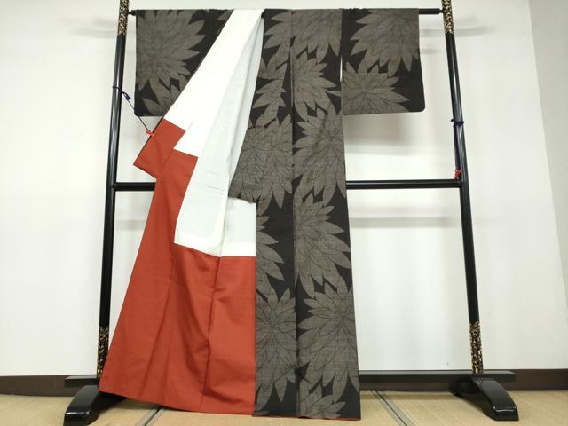 平和屋着物○上質な紬 霞文 黒地 正絹 逸品 DAAV6386ps