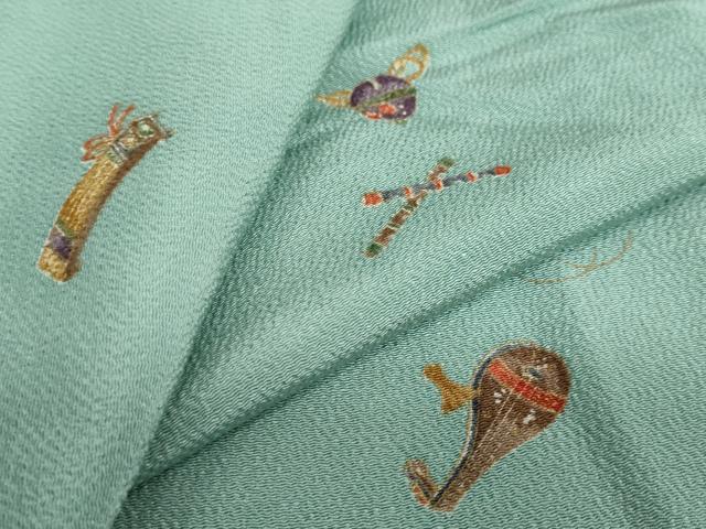 平和屋着物●上質な小紋　楽器文　金彩　鬼しぼ縮緬　正絹　逸品　DAAV4859ud