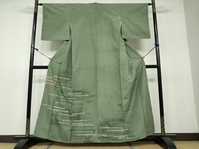 平和屋着物●色留訪問着　紬地　蜘蛛絞り　横段菱文　金通し地　正絹　逸品　DAAV4886ud