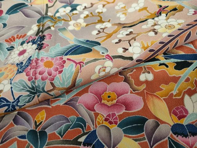 平和屋着物●豪華黒留袖　友禅　作家物　花鳥文　暈し染め　反端付き　正絹　逸品　CAAU1690yc 平和屋着物○豪華黒留袖 友禅 作家物 花鳥文 暈し染め 反